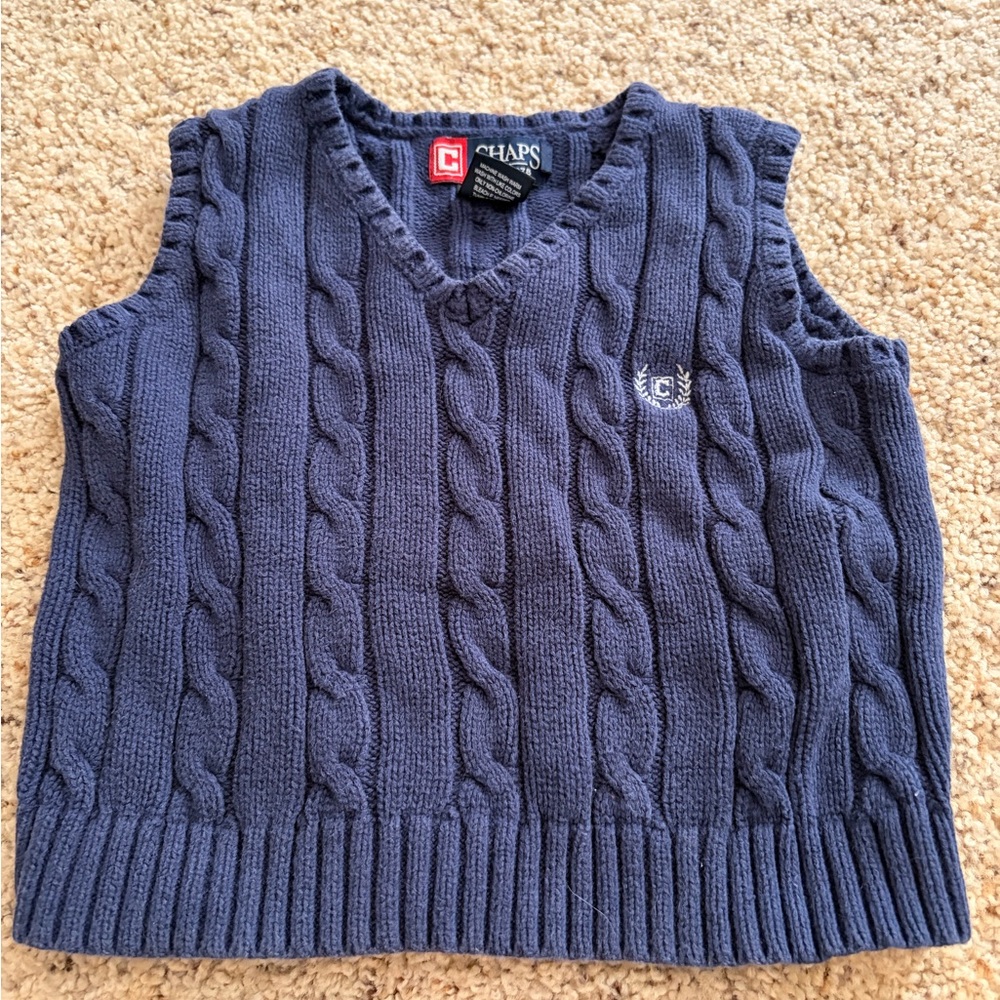 Chaps Navy Cable-Knit V-Neck Sweater Vest with Red Logo